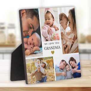 Custom We Love You Grandma 5 Photo Collage White Plaque