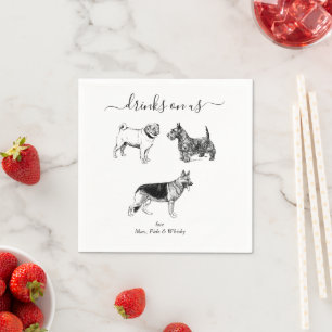 Custom Wedding 3 Dogs I Do Animal Pet Illustration Napkin
