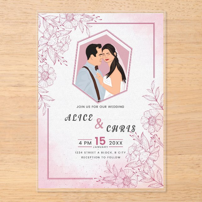 Custom Wedding Acrylic Card With your Cartoon Face Acrylic Invitations (Front)