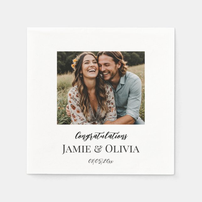 Custom Wedding - add photo and date Napkin (Front)