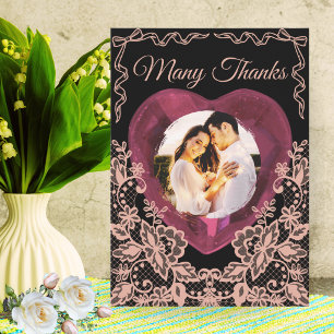 Custom Wedding Anniversary Couple Photo Lace Heart Thank You Card