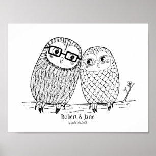 Custom Wedding Anniversary Gift Owl Couple Poster
