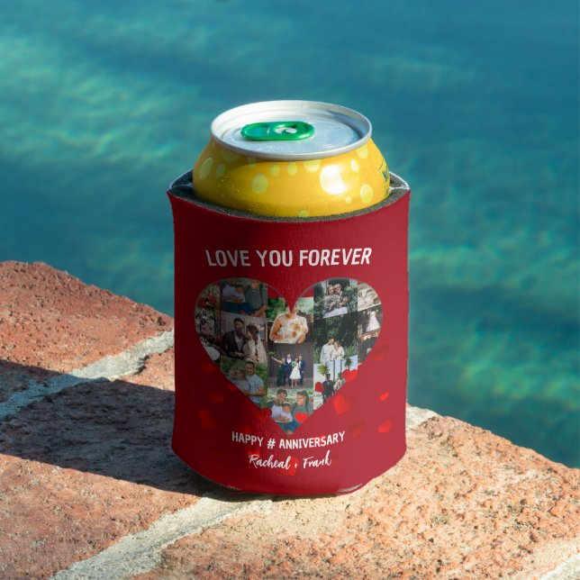 Custom Wedding Anniversary Heart Photo Collage Can Cooler (In Situ Pool)