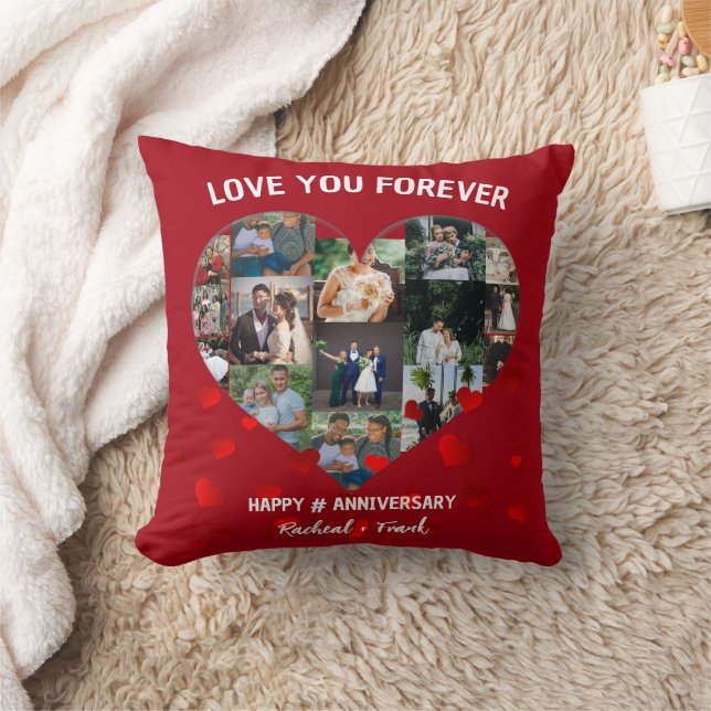 Custom Wedding Anniversary Heart Photo Collage Cushion (Blanket)