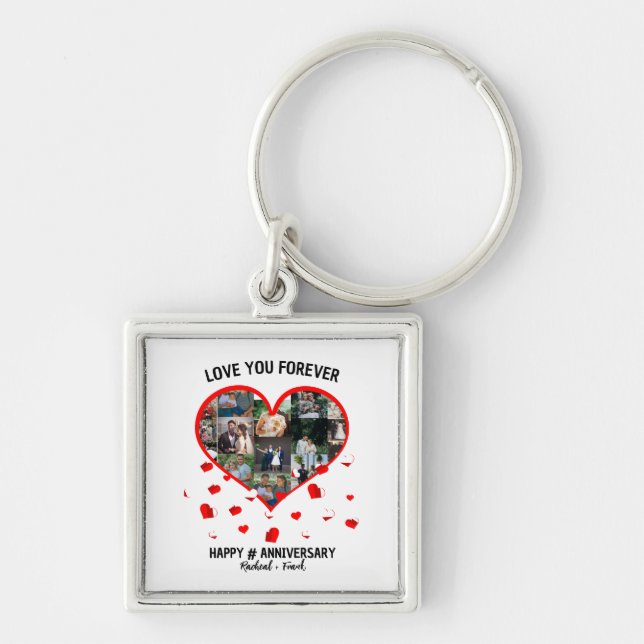 Custom Wedding Anniversary Heart Photo Collage Key Ring (Front)