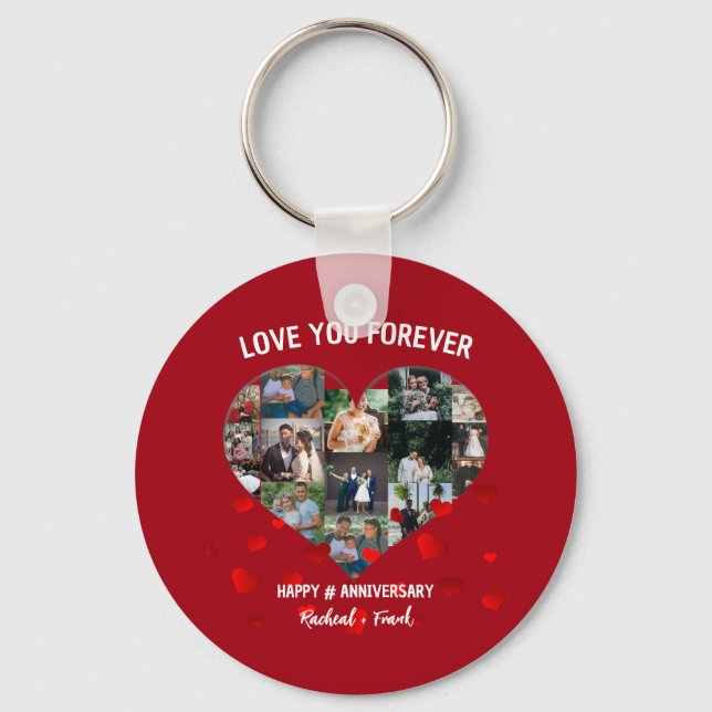 Custom Wedding Anniversary Heart Photo Collage Key Ring (Front)