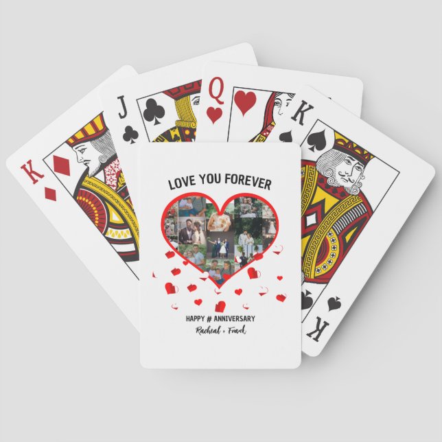 Custom Wedding Anniversary Heart Photo Collage Playing Cards (Back)