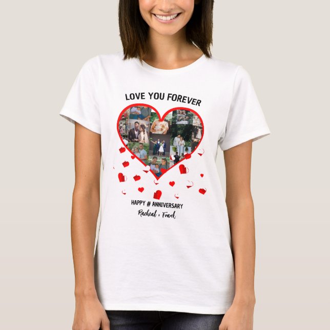 Custom Wedding Anniversary Heart Photo Collage T-Shirt (Front)