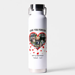 Custom Wedding Anniversary Heart Photo Collage Water Bottle