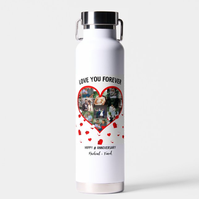 Custom Wedding Anniversary Heart Photo Collage Water Bottle (Front)