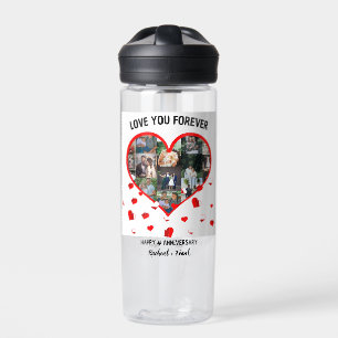 Custom Wedding Anniversary Heart Photo Collage Water Bottle