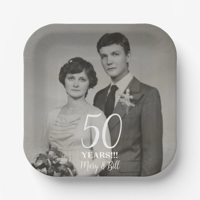 custom wedding anniversary photo modern paper plate (Front)