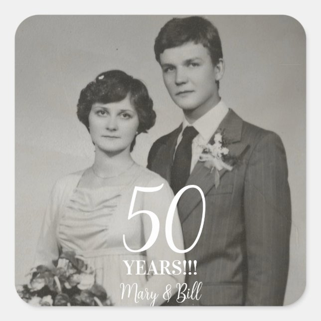 custom wedding anniversary photo modern square sticker (Front)