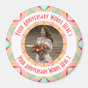 Custom Wedding Anniversary Red Pink Photo Greeting Magnet