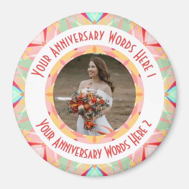 Custom Wedding Anniversary Red Pink Photo Greeting Magnet (Front)