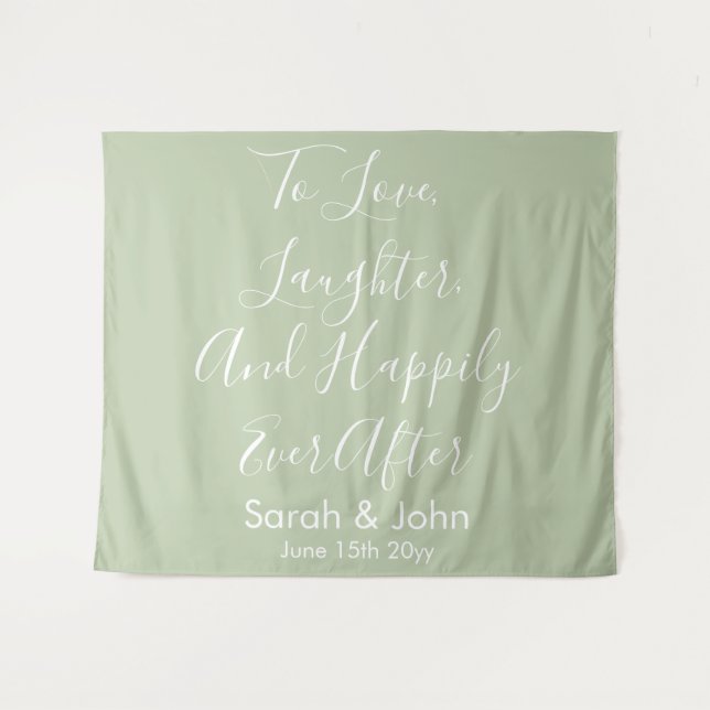 Custom Wedding Backdrop Chic Sage Reception Banner Tapestry (Front (Horizontal))