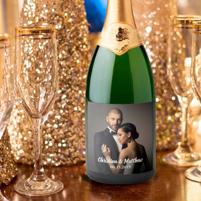 Custom Wedding Bride and Groom's Photo Sparkling Wine Label (Creator Uploaded)