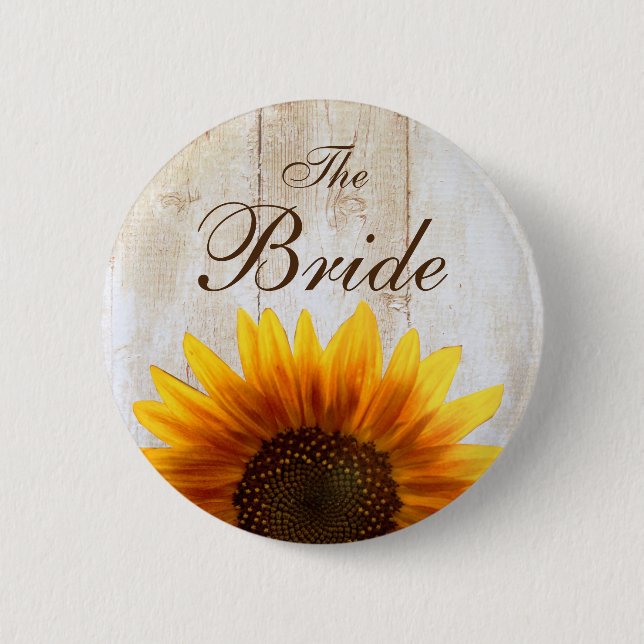 Custom Wedding Button Country Sunflower The Bride (Front)