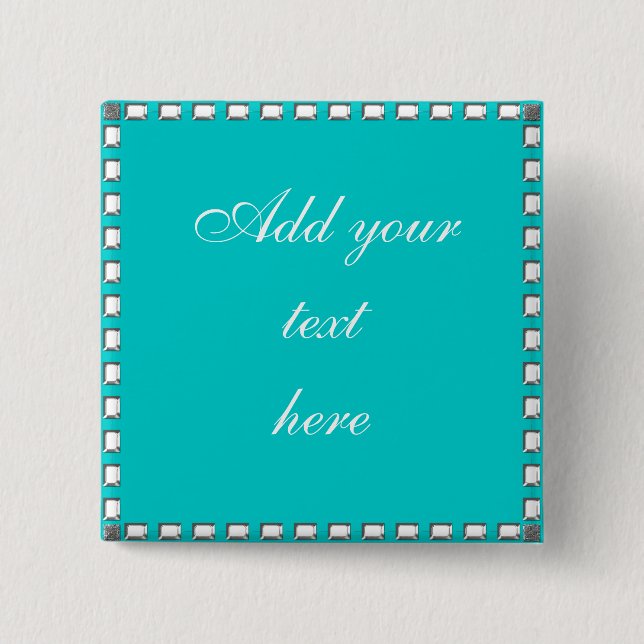 Custom Wedding Button Pin Crystal Stone Aqua Blue (Front)