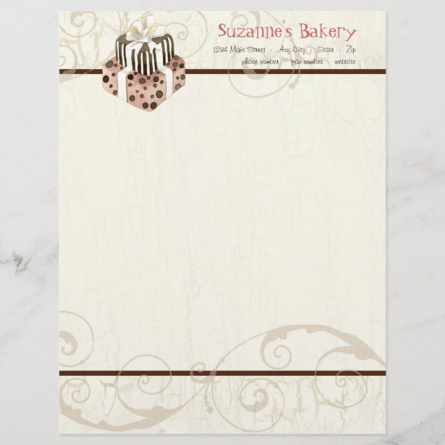 Custom Wedding Cake Modern Dot Stripe Swirls Custom Letterhead (Front)