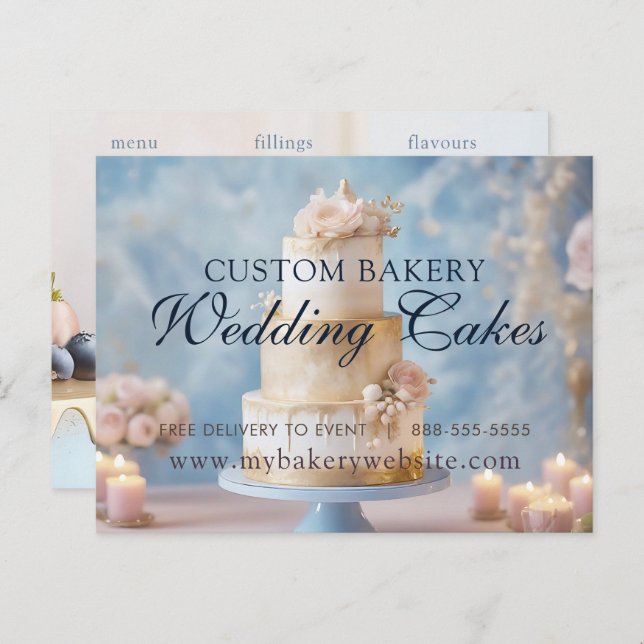 Custom Wedding Cakes | Bakery Flat Card (Front/Back)