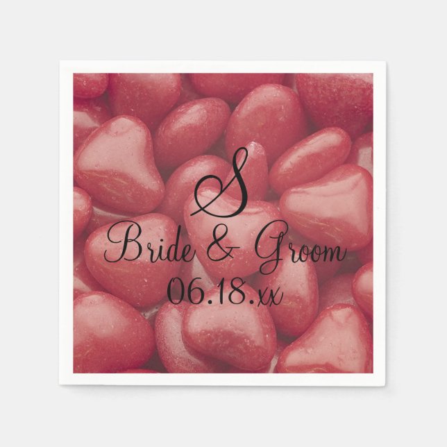 Custom Wedding Candy Hearts Monogram Names Date Pa Napkin (Front)