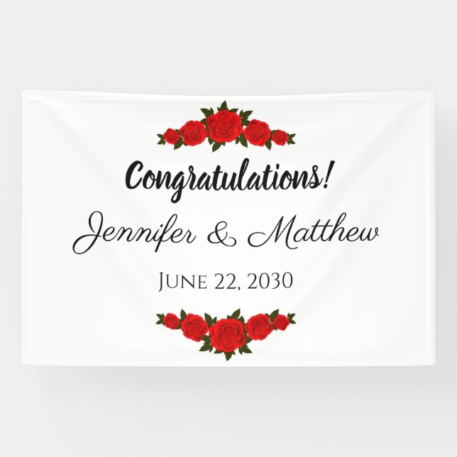 Custom Wedding Congratulations Banner Red Roses (Horizontal)