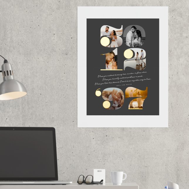 Custom Wedding Date And Love Quote Modern Stylish Foil Prints (In Situ (Desk 2))