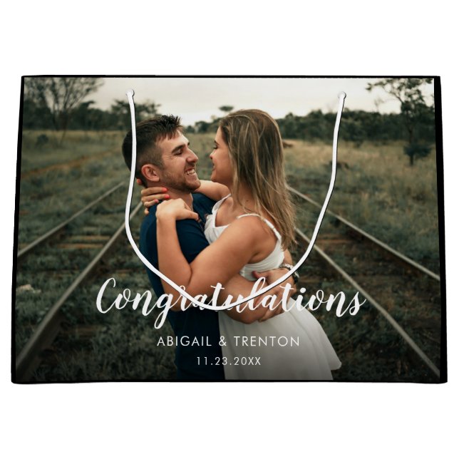 Custom Wedding Day Photo Large Gift Bag (Front)