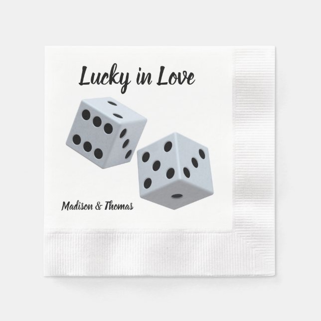 Custom Wedding Dice Lucky in Love Napkin (Front)