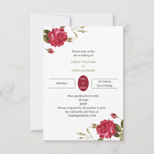Custom Wedding Elegant Red Flower Invitation (Front)