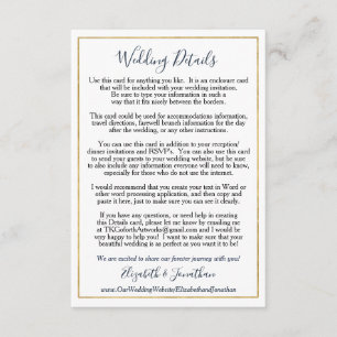 Custom Wedding Enclosure Elegant Navy Gold