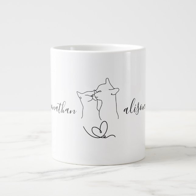 Custom Wedding Engagement Party Cats Couple Gift   Large Coffee Mug (Front)