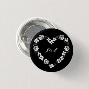 Custom Wedding Favor Button - Black & White Floral