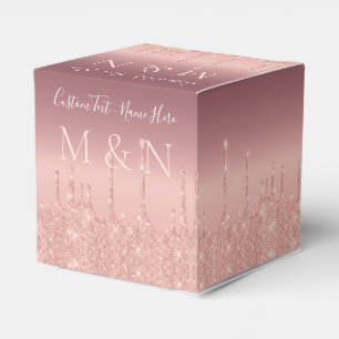 Custom Wedding Favour Box Rose Gold Blush Sparkle 