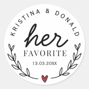 Custom Wedding Favour Her Favourite Classic Round  Classic Round Sticker