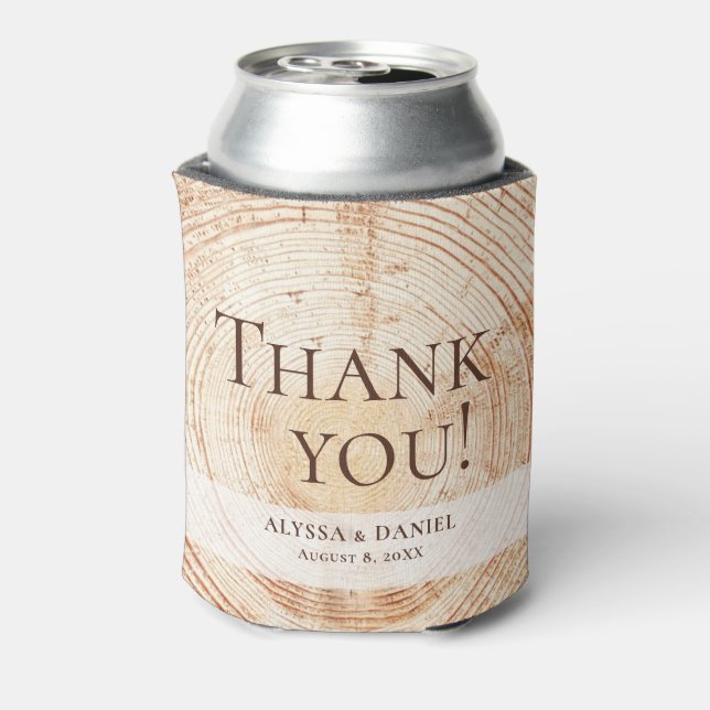 Custom Wedding favour Thank you Wood Cut Slice Can Cooler (Can Back)