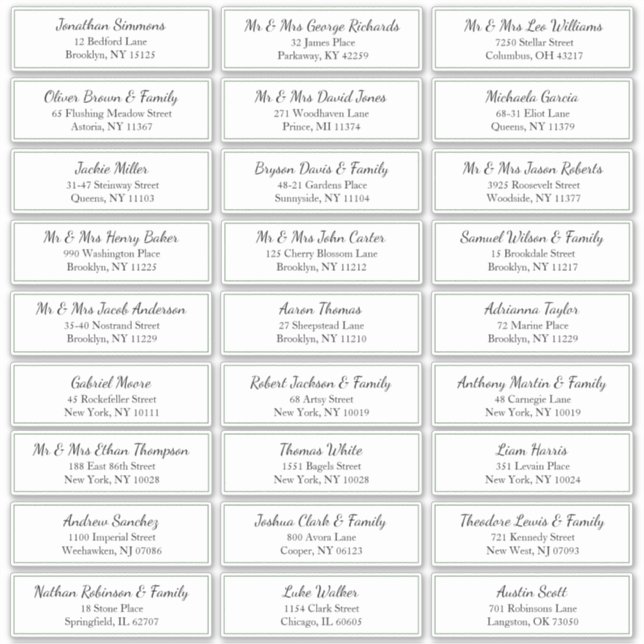 Custom Wedding Guest Green Border Address Label (Front)
