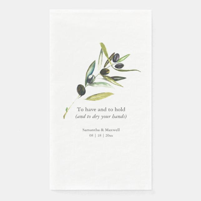 Custom Wedding Guest Towels Olive Branch Napkin (Front)