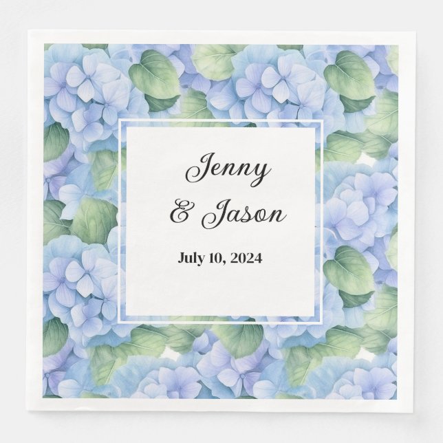 Custom Wedding Hydrangea Paper Napkins (Front)