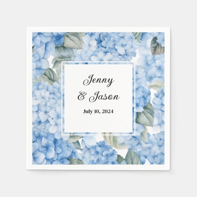 Custom Wedding Hydrangea Paper Napkins (Front)