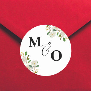 Custom Wedding Initial Sticker with Flowers