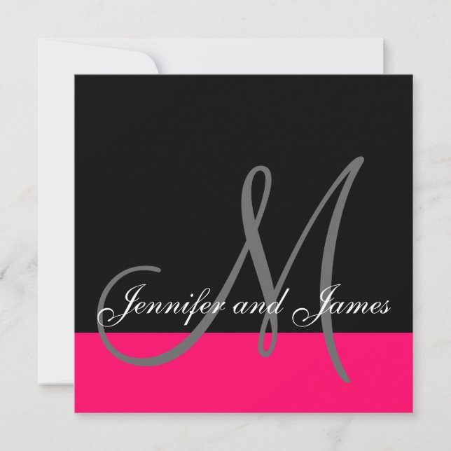 Custom Wedding Invitation Monogram Name Pink Black (Front)
