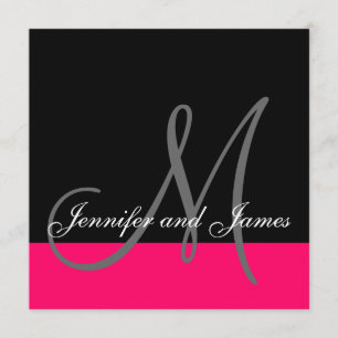Custom Wedding Invitation Monogram Name Pink Black