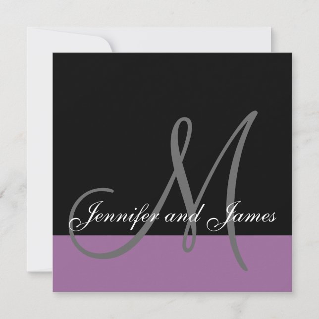 Custom Wedding Invitation Monogram Names Purple (Front)