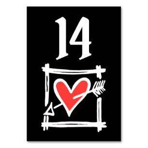 Custom Wedding Love Heart Black & Red Table Number