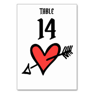 Custom Wedding Love Heart Black & Red Table Number