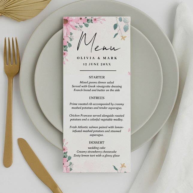 Custom Wedding Menu – Starter, Entrées & Dessert (Creator Uploaded)