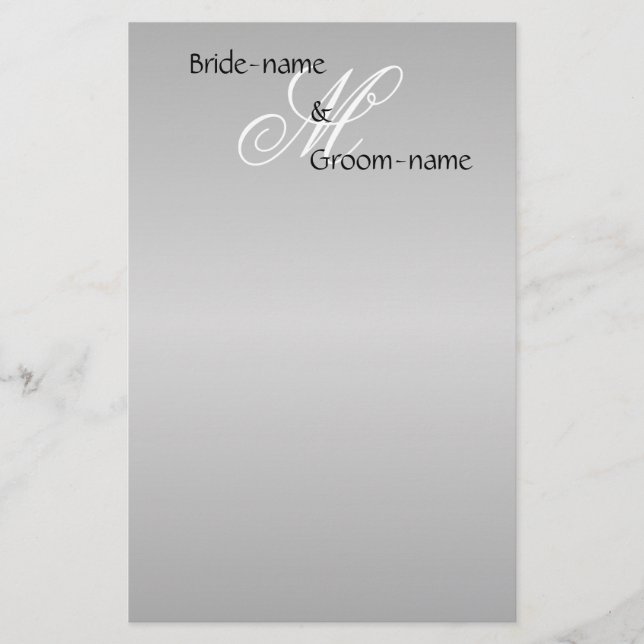 Custom Wedding Monogram Grey Black and White Stationery (Front)