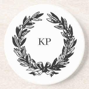 Custom Wedding Monogram Name Wreath Coaster